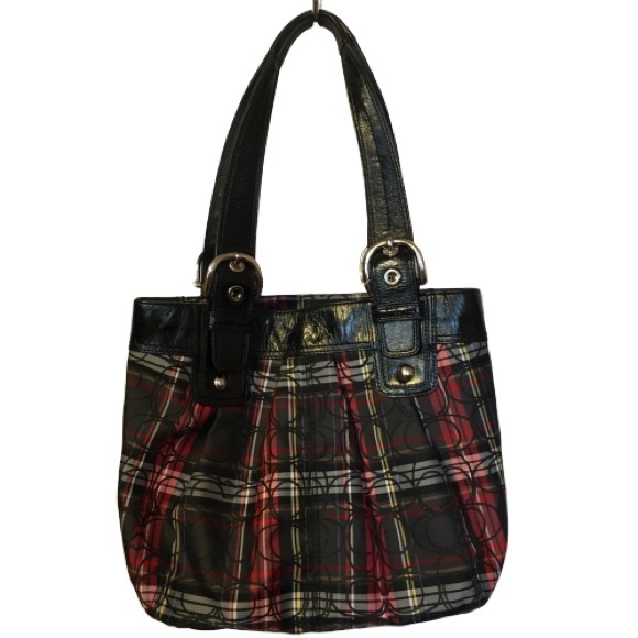COACH π Poppy Glam Glitter Tartan Plaid Hobo Tote - Picture 3 of 13